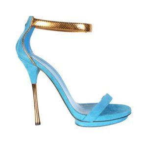 Gucci Kelis Sandals / Blue Suede + Python 37.5